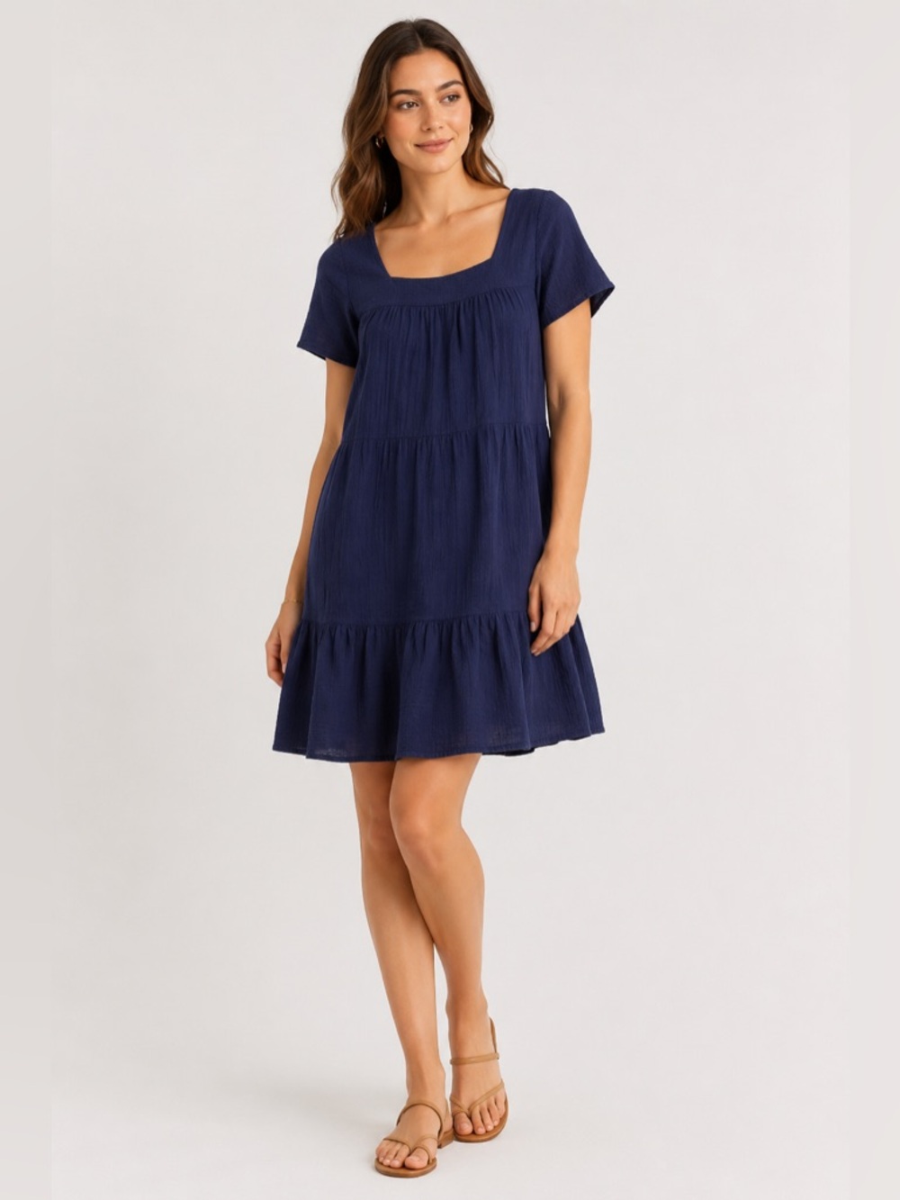 RAILS Valentina Summer Gauze Cotton Dress square neck navy admiral blue S